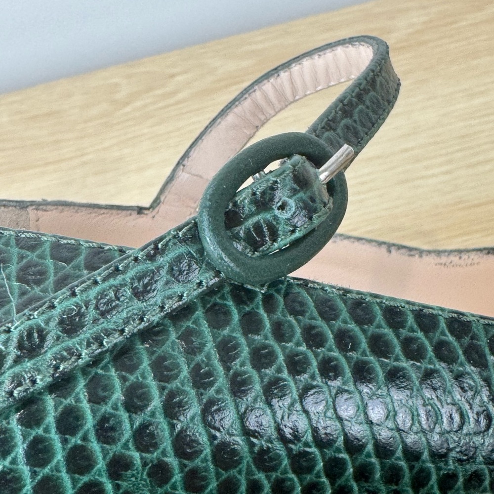 Vintage Daniele Ancarani Green Snake Embossed Heels Strap Buckle 38.5 Women's 8 - Picture 8 of 13